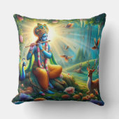 Hindu God Krishna pillow with om design on back クッション (正面)