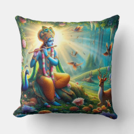 Hindu God Krishna pillow with om design on back クッション