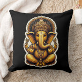 Hindu God Lord Ganesh / Ganesha Pillow with Om クッション (ブランケット)