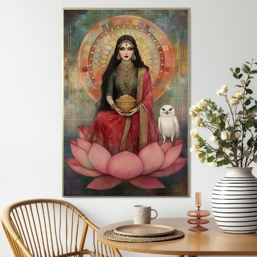 Hindu Goddess Lakshmi Art Nouveau Mosaic Painting ポスター