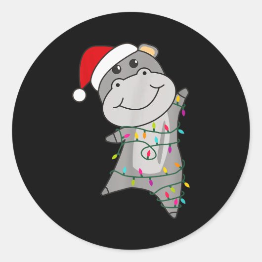 Hip Happy Christmas Fairy Lights Sweet Animals Hip ラウンドシール (正面)