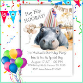 Hip Hip Hooray Hippo Birthday 招待状