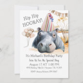 Hip Hip Hooray Hippo Birthday 招待状 (正面)