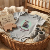 "Hip-Hip-Hooray!" Hippo Personalized Baby Bodysuit ベビーボディスーツ