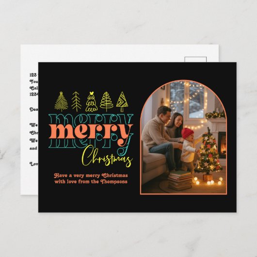 Hip Holiday Cozy Arch Photo Merry Christmas シーズンポストカード (正面/裏面)