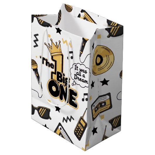 Hip Hop 1st Birthday | The Big ONE Black & Gold ミディアムペーパーバッグ (正面アングル)