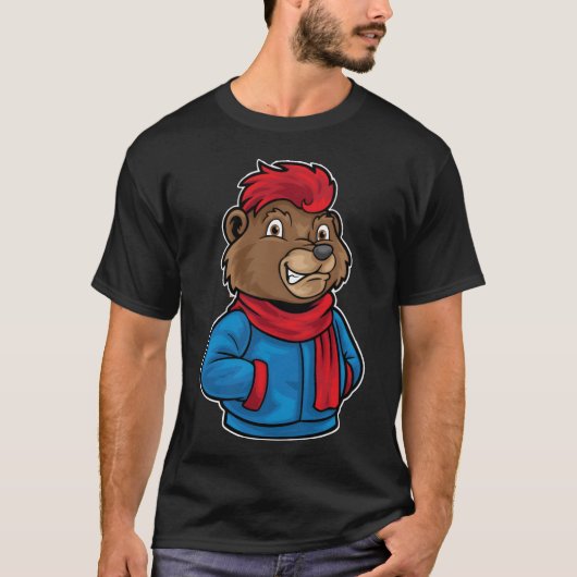 Hip Hop Bear Funky Urban Cartoon Illustration retr Tシャツ (正面)