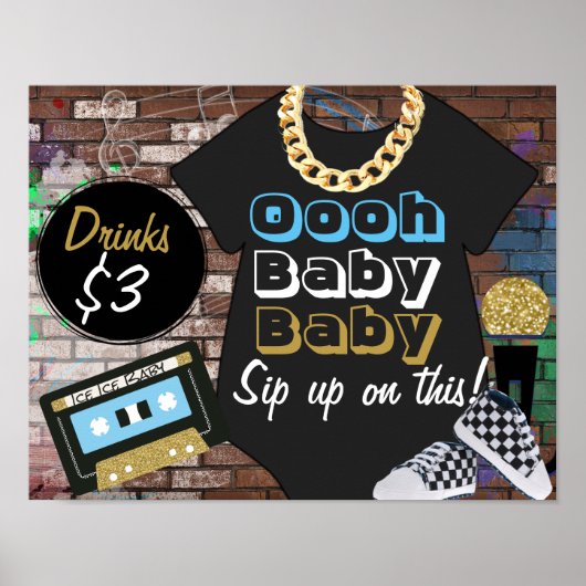 Hip Hop {BOY} Baby Shower-Oooh Baby Baby-Bar Sign ポスター (正面)