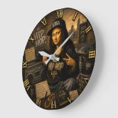Hip Hop Funny Mona Lisa Urban Music Gift ラージ壁時計 (傾斜)