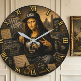 Hip Hop Funny Mona Lisa Urban Music Gift ラージ壁時計