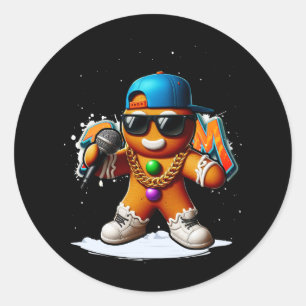Hip Hop Gingerbread Man Rapper X-Mas Funny Cookie ラウンドシール