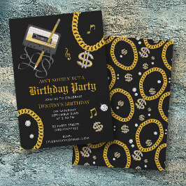 Hip Hop Gold Chain Cassette 80's 90's Birthday 招待状