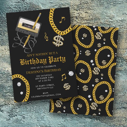 Hip Hop Gold Chain Cassette 80's 90's Birthday 招待状