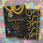 Hip Hop Gold Chain Graffiti 90's Birthday Party 招待状