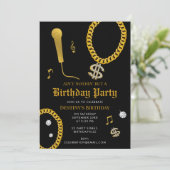 Hip Hop Gold Chain Microphone 80's 90's Birthday 招待状 (スタンド正面)
