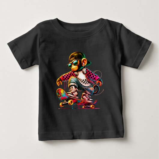 Hip-Hop Monkey on Wheels: Bold Streetwear for Tren ベビーTシャツ (正面)