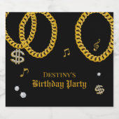 Hip Hop Music Gold Cuban Link Chain 90's Birthday スパークリングワインラベル (シングルラベル)