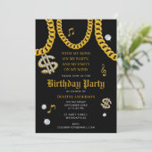 Hip Hop Music Gold Cuban Link Chain 90's Birthday 招待状 (スタンド正面)