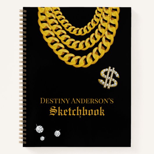 Hip Hop Rap Gold Cuban Link Chain 90's Sketchbook ノートブック (正面)