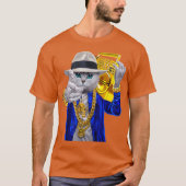 Hip Hop Rapper Cat in Fedora Hat Carrying Music fa Tシャツ (正面)