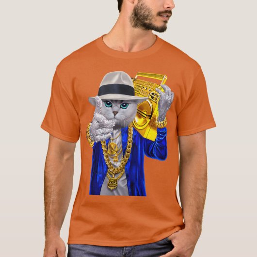 Hip Hop Rapper Cat in Fedora Hat Carrying Music fa Tシャツ (正面)
