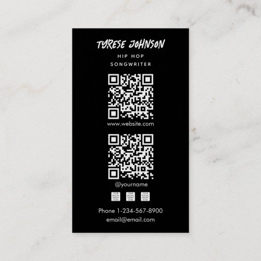 Hip Hop Rapper Songwriter Signer Photo QR Code 名刺 (裏面)