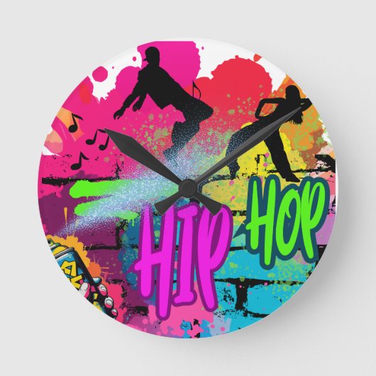 Hip-Hop Street Art ラウンド壁時計 (正面)