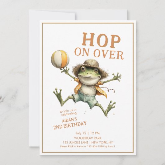 Hip On Over Frog Second Birthday 招待状 (正面)