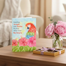 Hip Surgery Healing Scarlet Macaws, Hibiscus カード