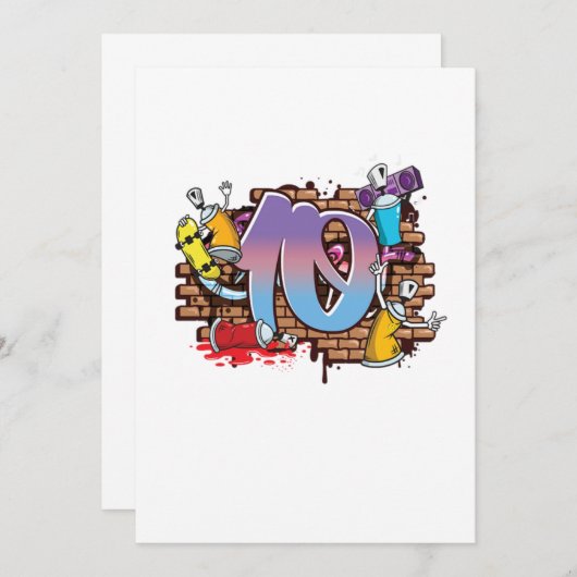 Hiphop Dancer Graffiti Artist Typography 10th Birt 招待状 (正面/裏面)