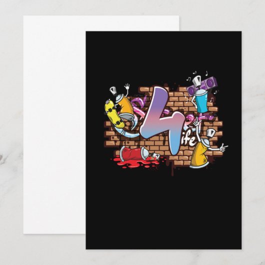 Hiphop Dancer Graffiti Artist Typography 4th Birth 招待状 (正面/裏面)
