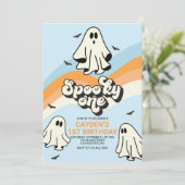 HIPPIE ゴースト レトロ ハロウィン スプーキー ワン ブルー 招待状 (スタンド正面)