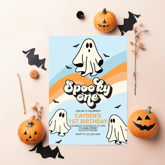 HIPPIE ゴースト レトロ ハロウィン スプーキー ワン ブルー 招待状