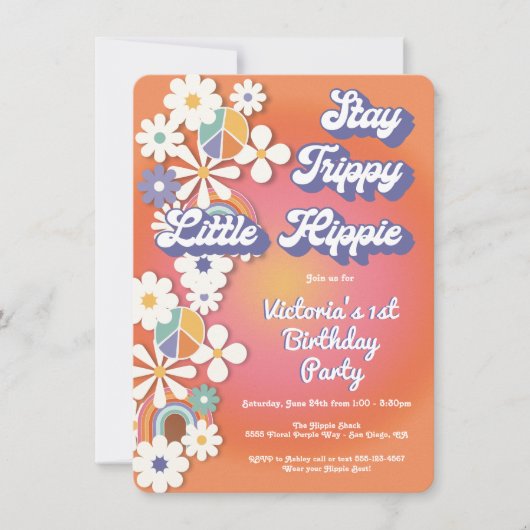 Hippie 1960の1970の平和の愛とパーティー誕生日I 招待状 (正面)