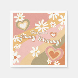 Hippie 60s 70sレトロデイジーフローラGroovy誕生日 スタンダードカクテルナプキン