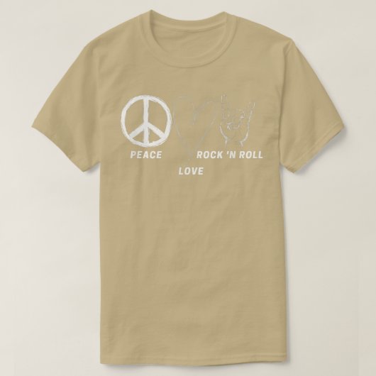 Hippie 70の平和ラブロック'Nバンドロ転がブカッコいいラブ Tシャツ (デザイン正面)