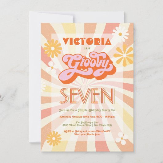 Hippie 70's 60's Any Age Groovy誕生日 招待状 (正面)