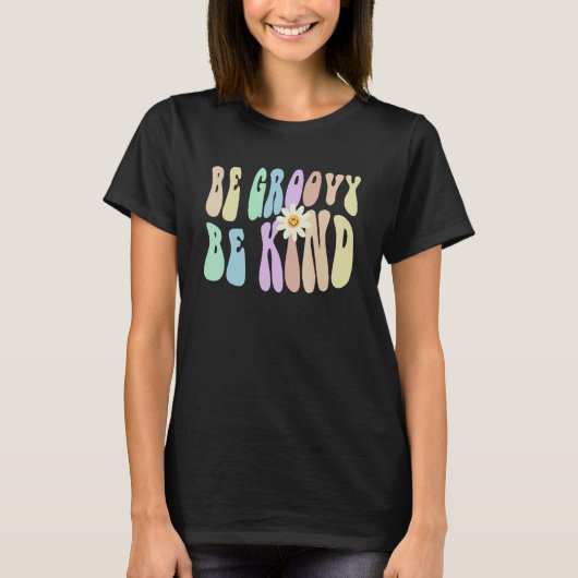 Hippie BE GROOVY BE KIND Retro Stop Bullying Choos Tシャツ (正面)