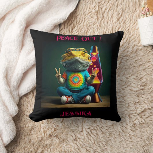 Hippie Bearded Dragon Peace Retro Custom  クッション (ブランケット)