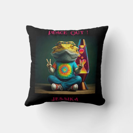 Hippie Bearded Dragon Peace Retro Custom  クッション (裏面)