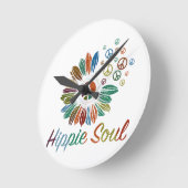 Hippie Boho Peace and Love Soul  ラウンド壁時計 (傾斜)