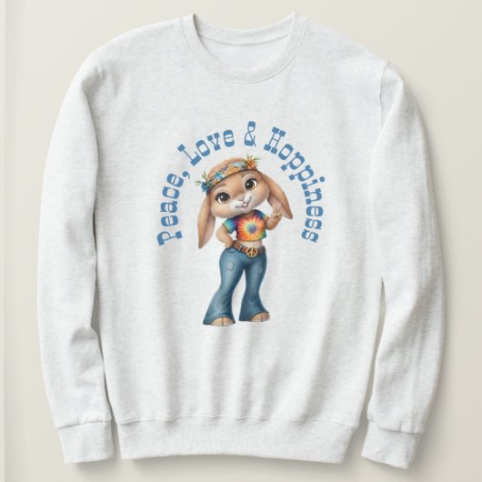 Hippie Bunny – Peace, Love & Hoppiness スウェットシャツ (デザイン正面)