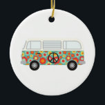 Hippie Bus セラミックオーナメント<br><div class="desc">Let your free spirit go wild with this hippie bus design!  Use it on apparel,  bedding or home decor!</div>