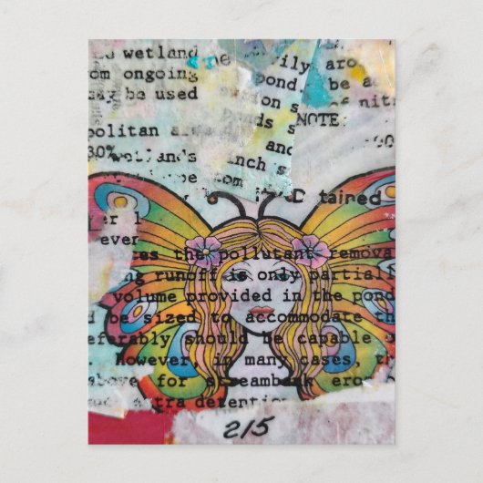 Hippie Butterfly Woman Mixed Media Collage ポストカード (正面)