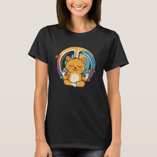 Hippie Cat Yoga Peace Sign  Feline Meditation Tシャツ