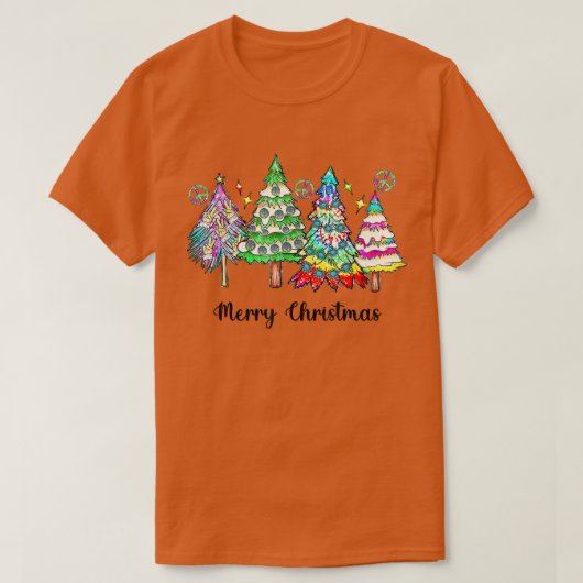 Hippie Christmas Trees、Boho Christmas、レトロChri Tシャツ (デザイン正面)