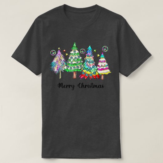 Hippie Christmas Trees、Boho Christmas、レトロChri Tシャツ (デザイン正面)