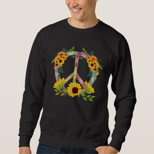 Hippie Daisy Peace Sign Sunflower Retro Flower スウェットシャツ (正面)