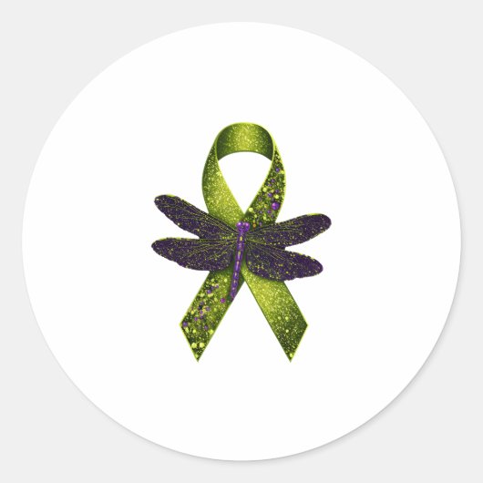 Hippie Dragonfly Green Ribbon Cerebral Palsy Aware ラウンドシール (正面)