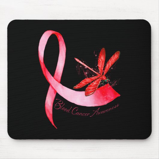 Hippie Dragonfly Red Ribbon Blood Cancer Awareness マウスパッド (正面)